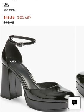 bp Women Black Patent Platform Block Heel Pumps with Ankle Strap